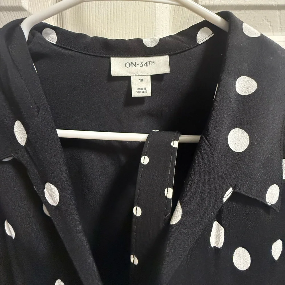 On 34th Black & White Polka Dot Mini Dress + Belt — Size 10 - Picture 3 of 5